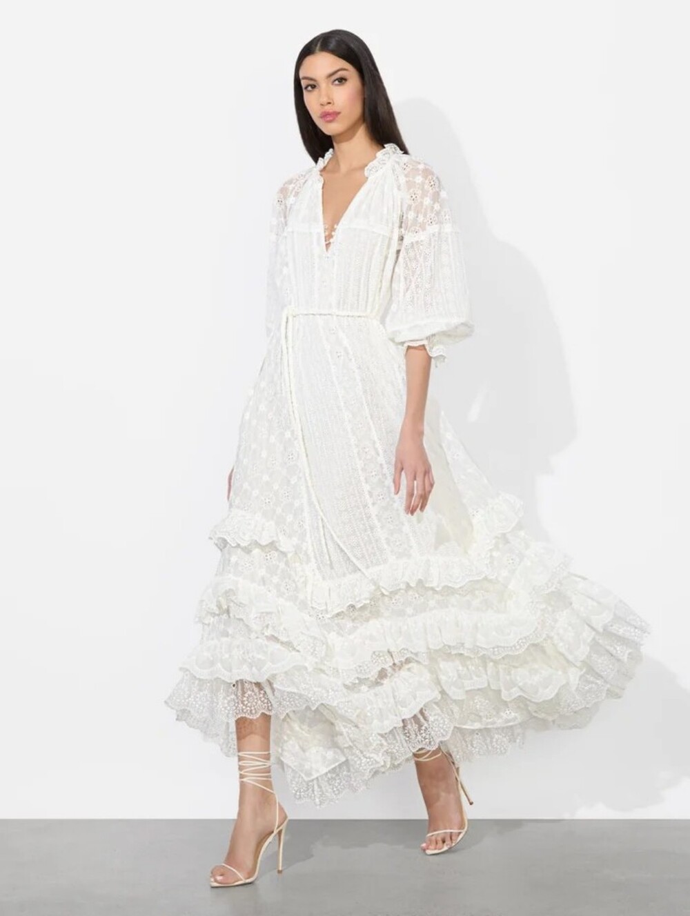 Alice + Olivia Alycen Eyelet Ruffle Maxi Dress Medium - Picture 7 of 7